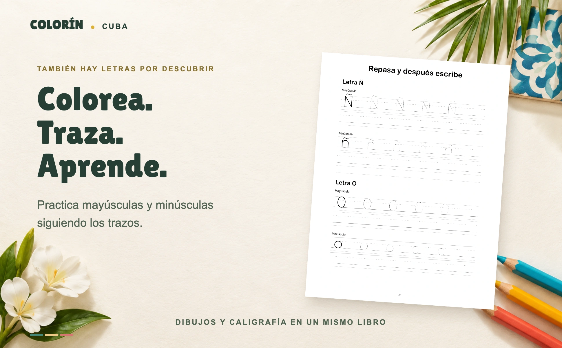 Caligrafía de Ñ y O en mayúsculas y minúsculas de Colorín Cuba